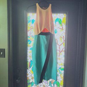 NWT Shona Joy New Wave X- Over Bodycon Dress Aqua/Multi - AUS 6/US 2